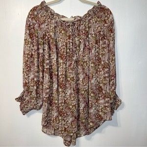 Easel Los Angeles Oversized Cottagecore Prairie Boho Small Floral Print Top L